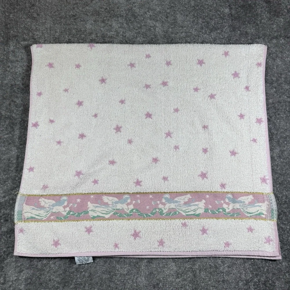 2 - Francies Bath Towels Fieldcrest Mills Pink White Angels‎ Trumpets Stars
